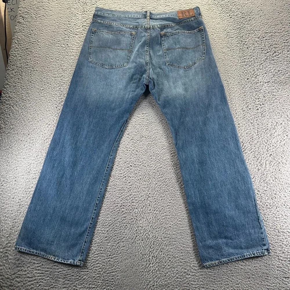 VTG Polo Ralph Lauren Jeans Men 36x30‎ Blue Denim Straight Baggy Workwear Faded
